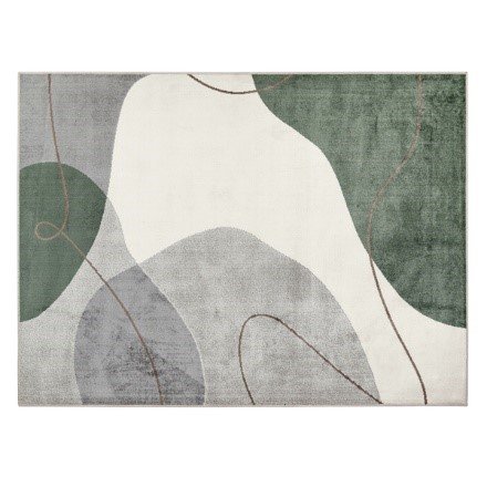 Tapete Abstrato Retangular Organic Sedoso Polipropileno Cinza e Verde - Imagem 3