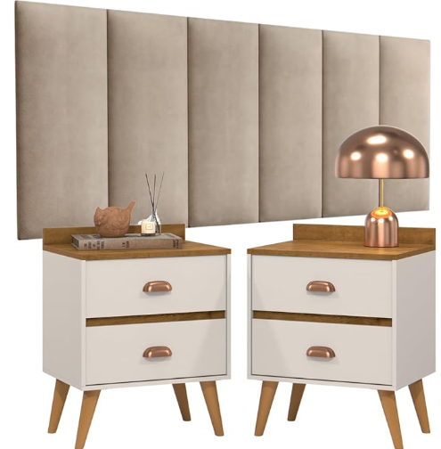 Conjunto Para Quarto Cabeceira Rubi 1.60 Cama Queen com 2 Mesas de Cabeceira