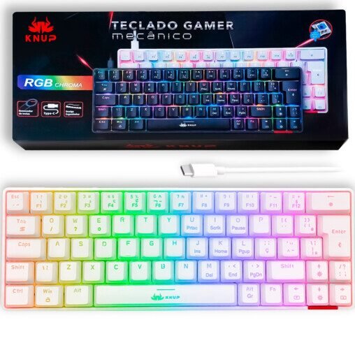 Teclado Mecânico Gamer Branco 60% Switch Blue com Led RGB - Imagem 2