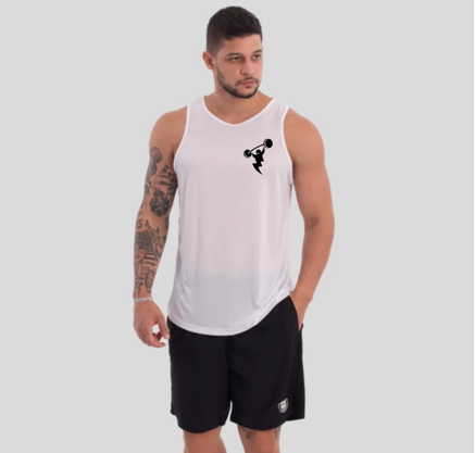 Camiseta Regata Masculina Treino Dry Lisa Básica Academia - Branco