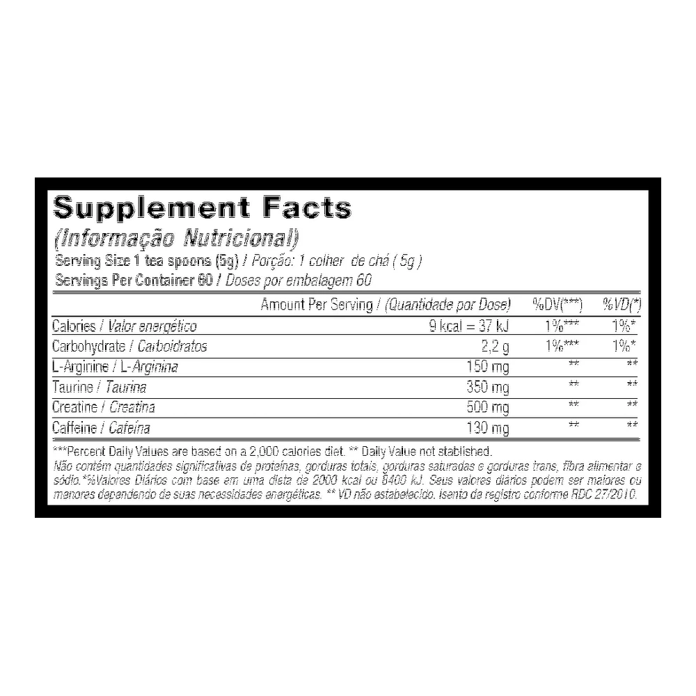 B.O.N.E. 300g — Black Skull — Informações nutricionais
