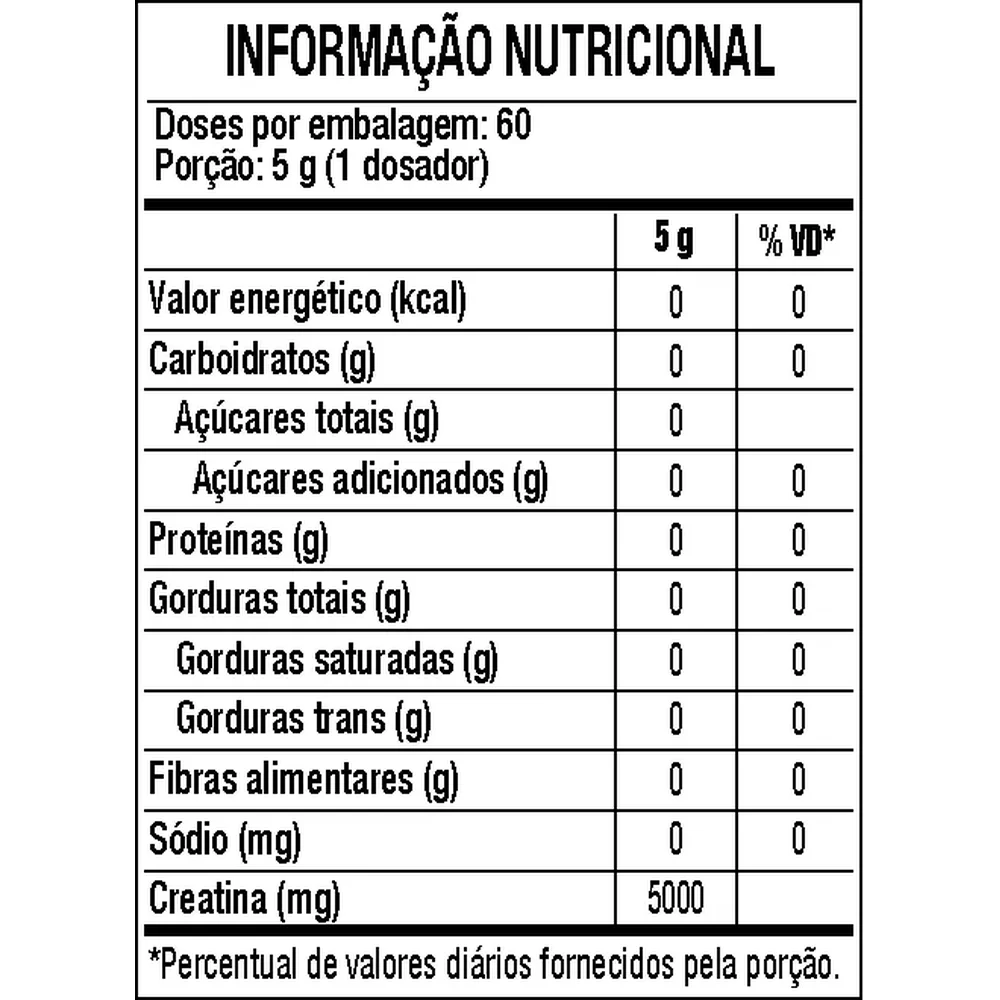 Creatina — Black Skull — Informações nutricionais