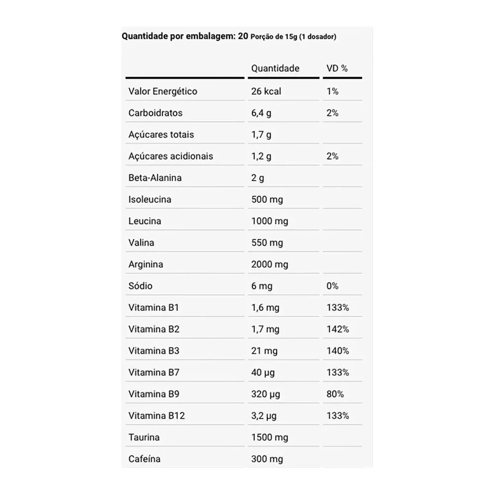Pré-Workout — DUX — Informações nutricionais