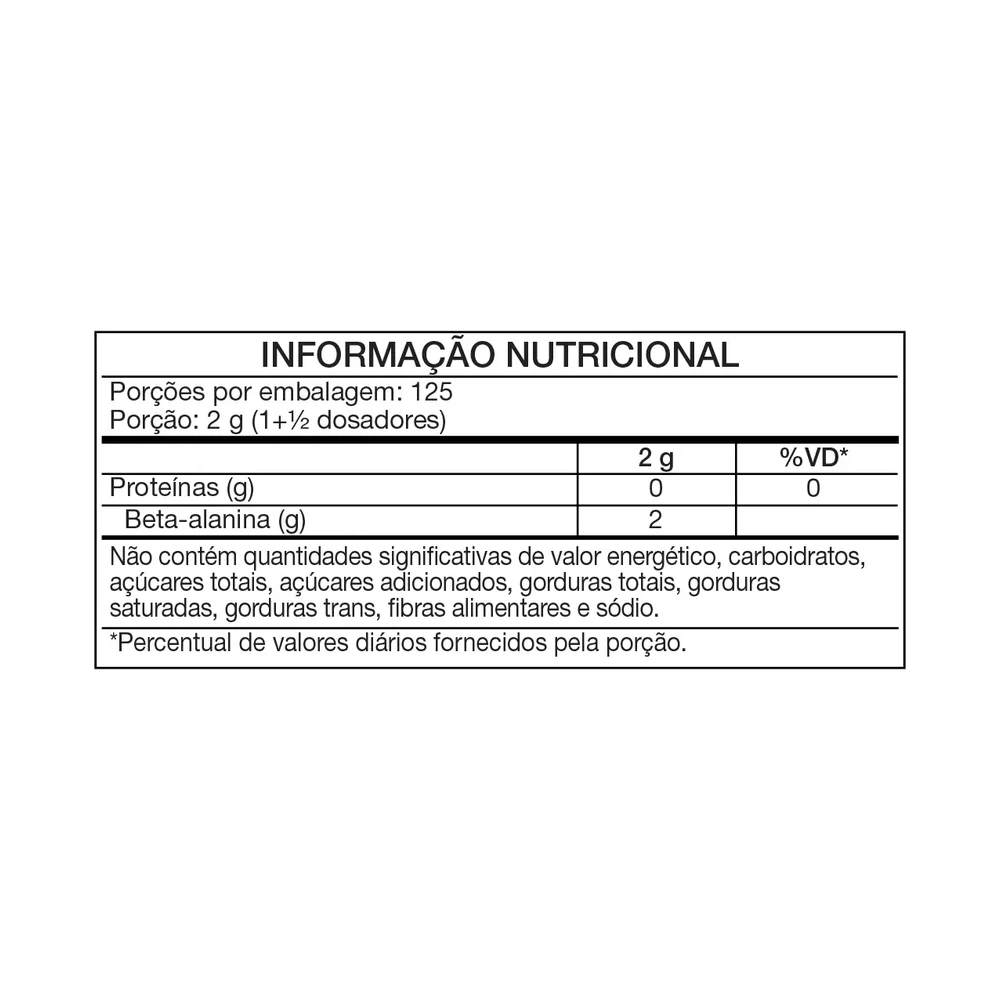 Beta Alanina 250g — Growth Supplements — Informações nutricionais