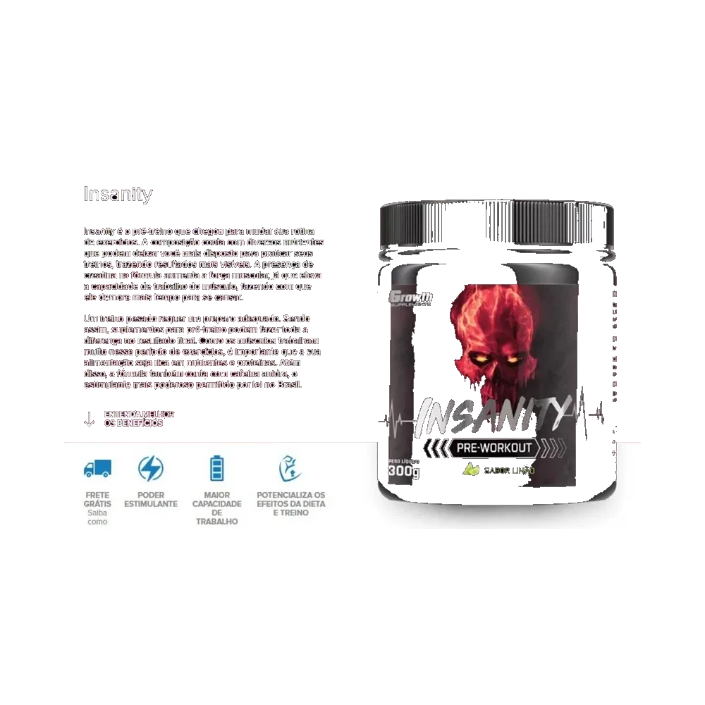 Insanity Pré-Treino 300g — Growth Supplements — Benefícios e destaques