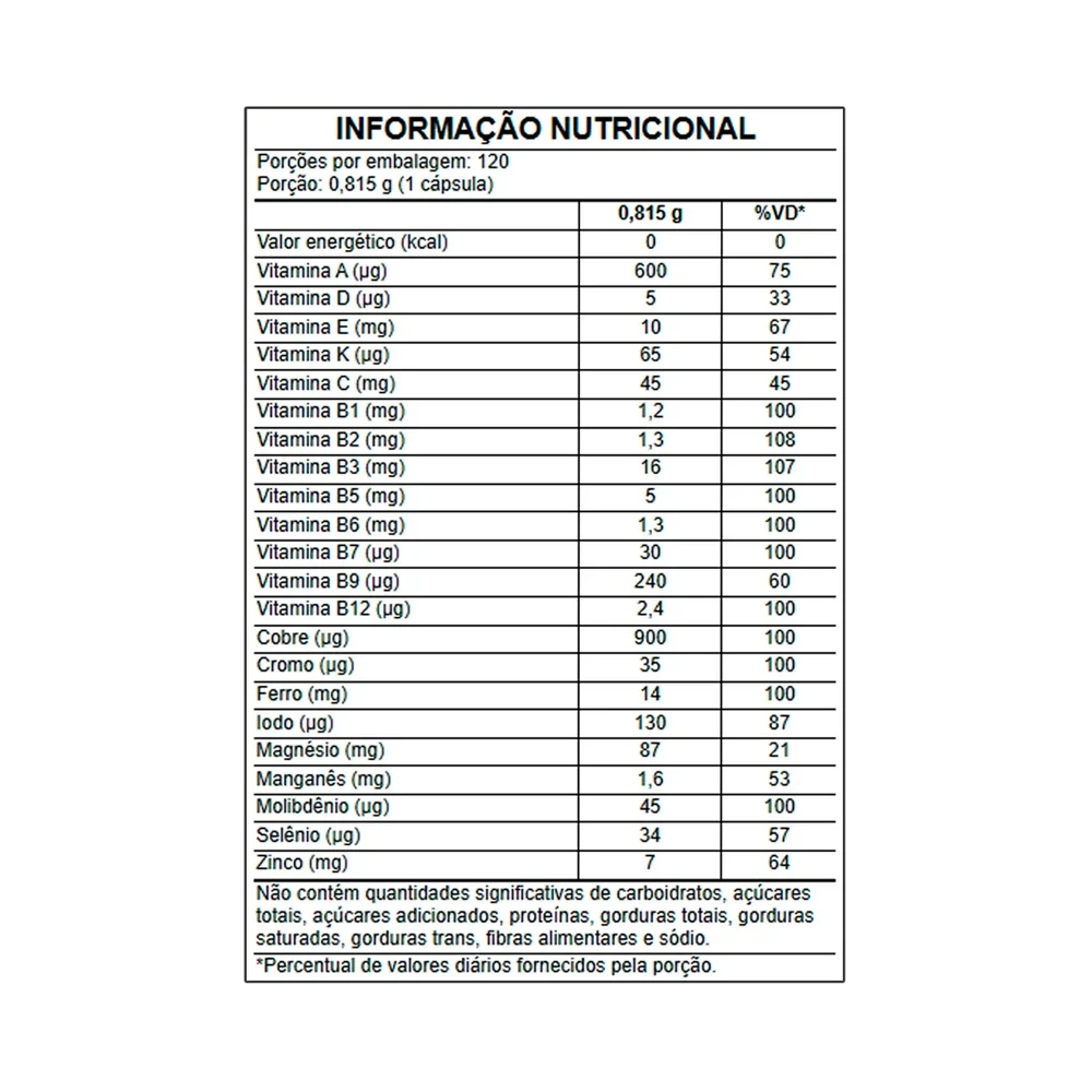 Multivitamínico — Growth Supplements — Informações nutricionais