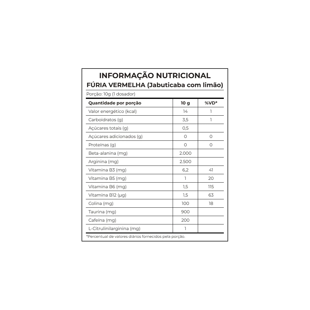 Prime Pré-Workout 300g — Integralmédica — Informações nutricionais