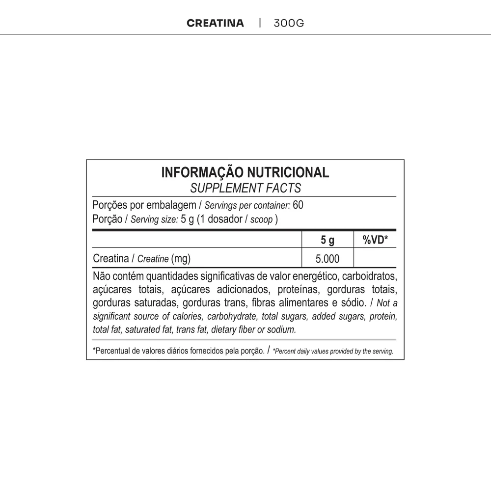 Creatina Monohidratada 300g — Max Titanium — Informações nutricionais