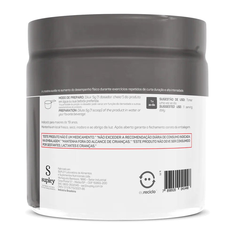 Creatina Monohidratada 300g — Max Titanium — Verso do produto
