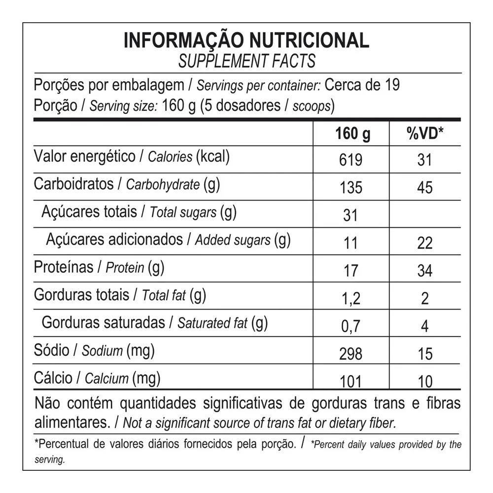 Mass Titanium 17500 Zero Lactose 2,4kg — Max Titanium — Informações nutricionais