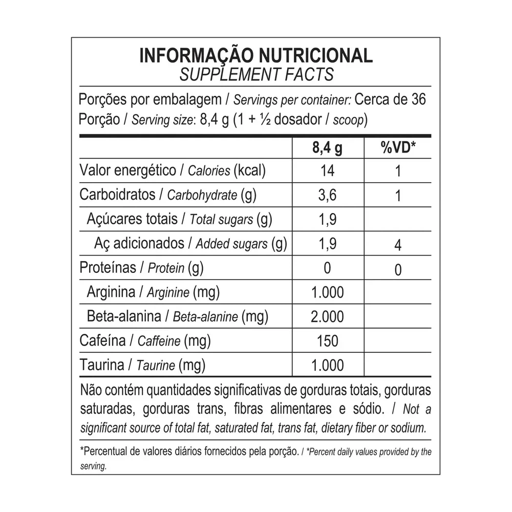 Hórus Pré-Treino — Max Titanium — Informações nutricionais