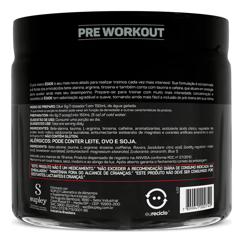 Pré-Workout Égide 300g Frutas Vermelhas — Max Titanium — Verso do produto