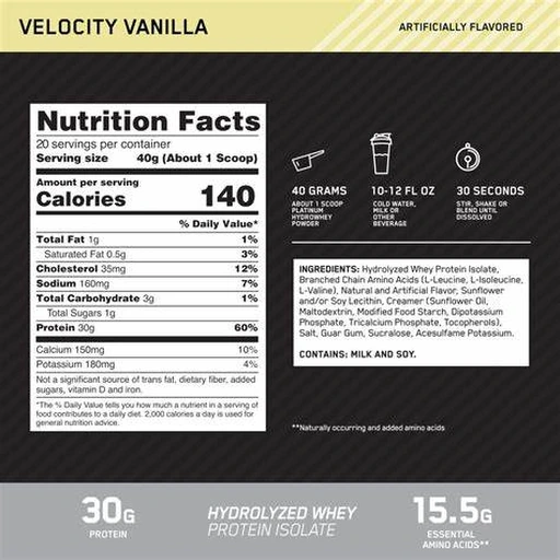 Platinum HydroWhey — Optimum Nutrition — Supplement Facts