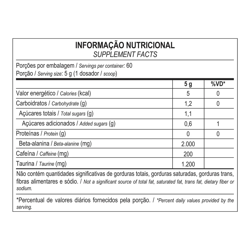 Epic Pré-Workout — Probiótica — Informações nutricionais