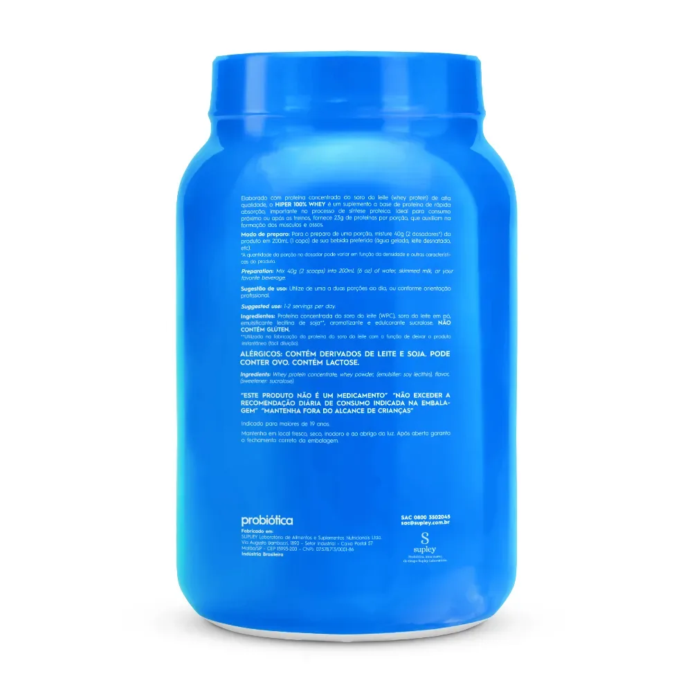Hiper 100 Whey — Probiótica — Verso do produto
