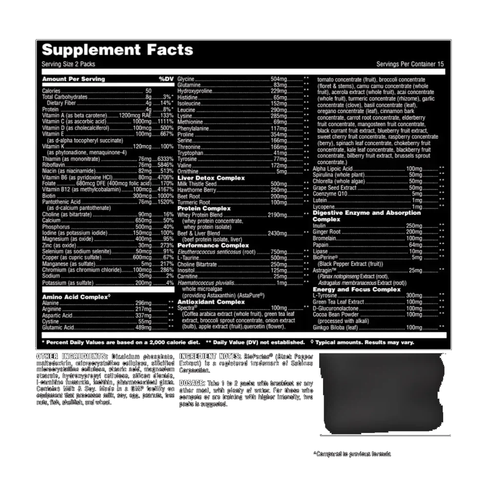 Animal Pak — Universal Nutrition — Informações nutricionais
