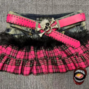Saia Jeans Xadrez Rosa