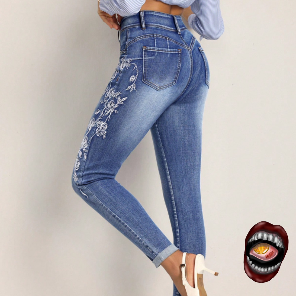 Calça Jeans Feminina Skinny Cintura Alta com Bordado - Imagem 3