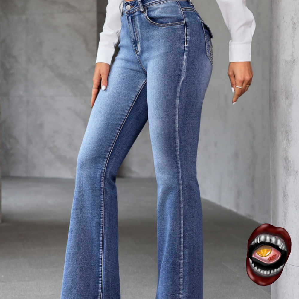 Calça Jeans Flare Cintura Alta com Costura Frontal