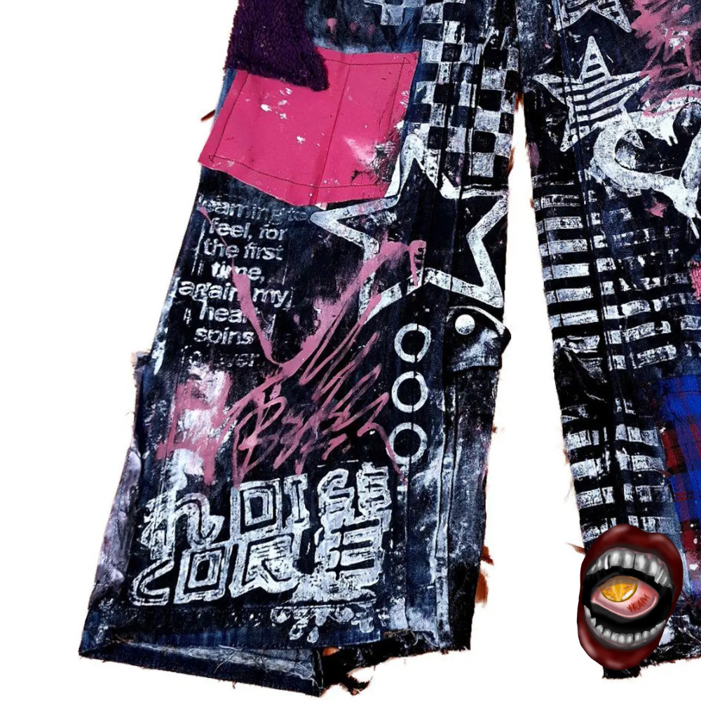 Calça Jeans Customizada com Patchwork e Graffiti - Imagem 2