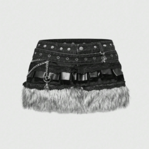 Minisaia Jeans Preta com Correntes