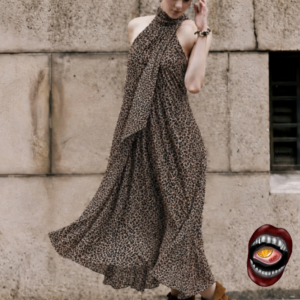 Vestido Longo Gola Alta Animal Print