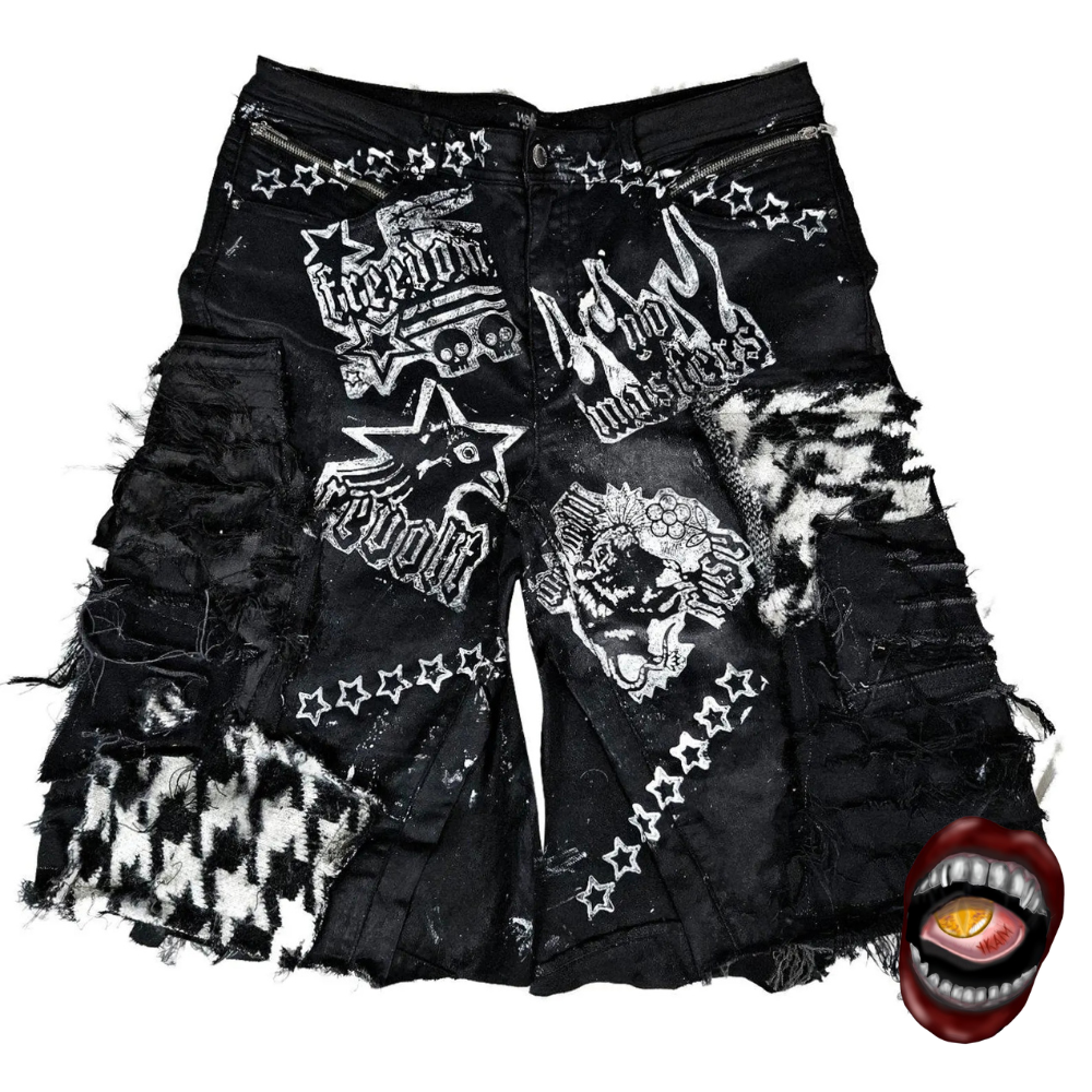 Bermuda Jeans com Patchwork e Estrelas