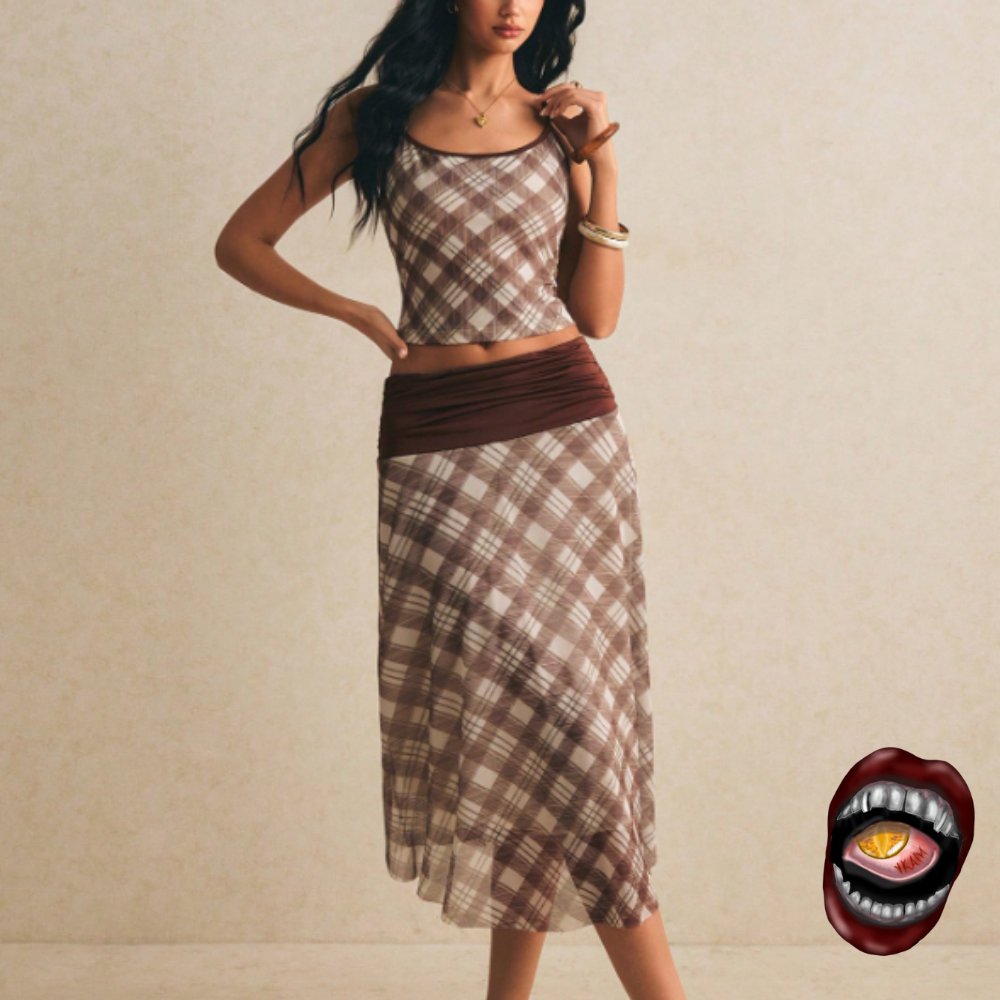 Conjunto Top e Saia Xadrez