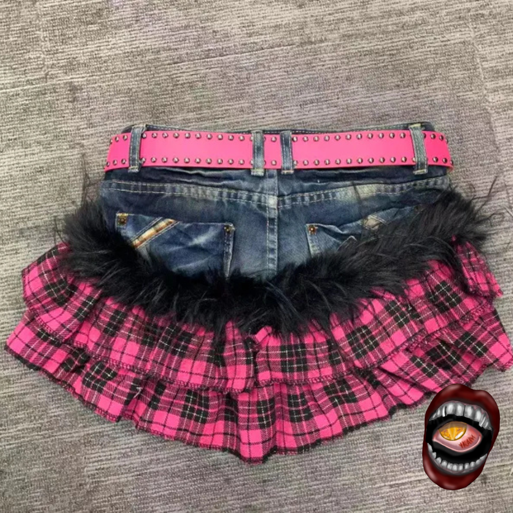 Saia Jeans Xadrez Rosa - Imagem 3