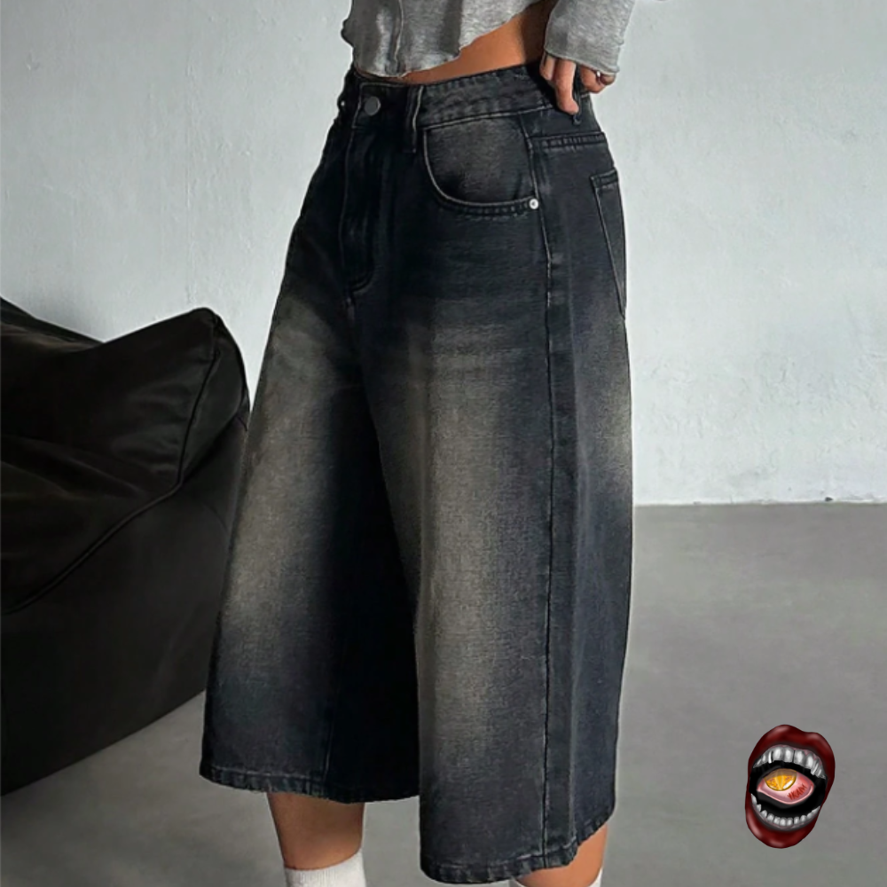 Bermuda Jeans Wide Leg Preta - Imagem 4