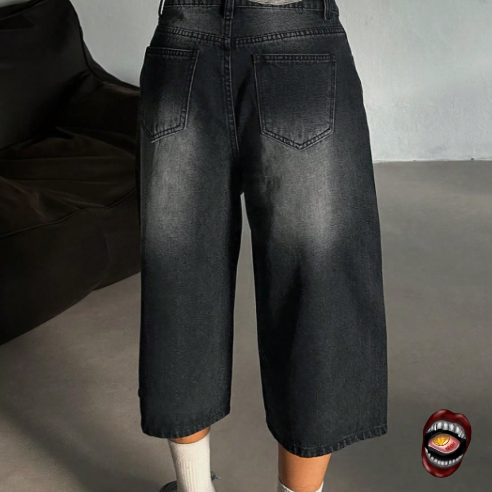Bermuda Jeans Wide Leg Preta - Imagem 3