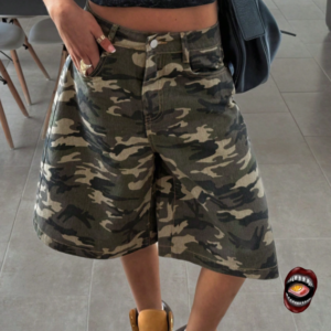 Bermuda Jeans Camuflada Wide Leg