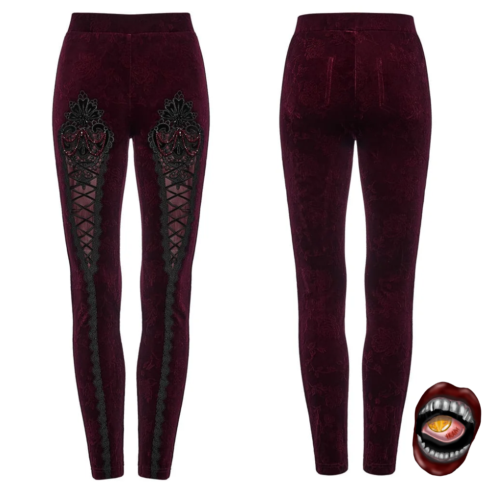 Calça Legging Veludo Vinho com Renda e Amarração - Imagem 3