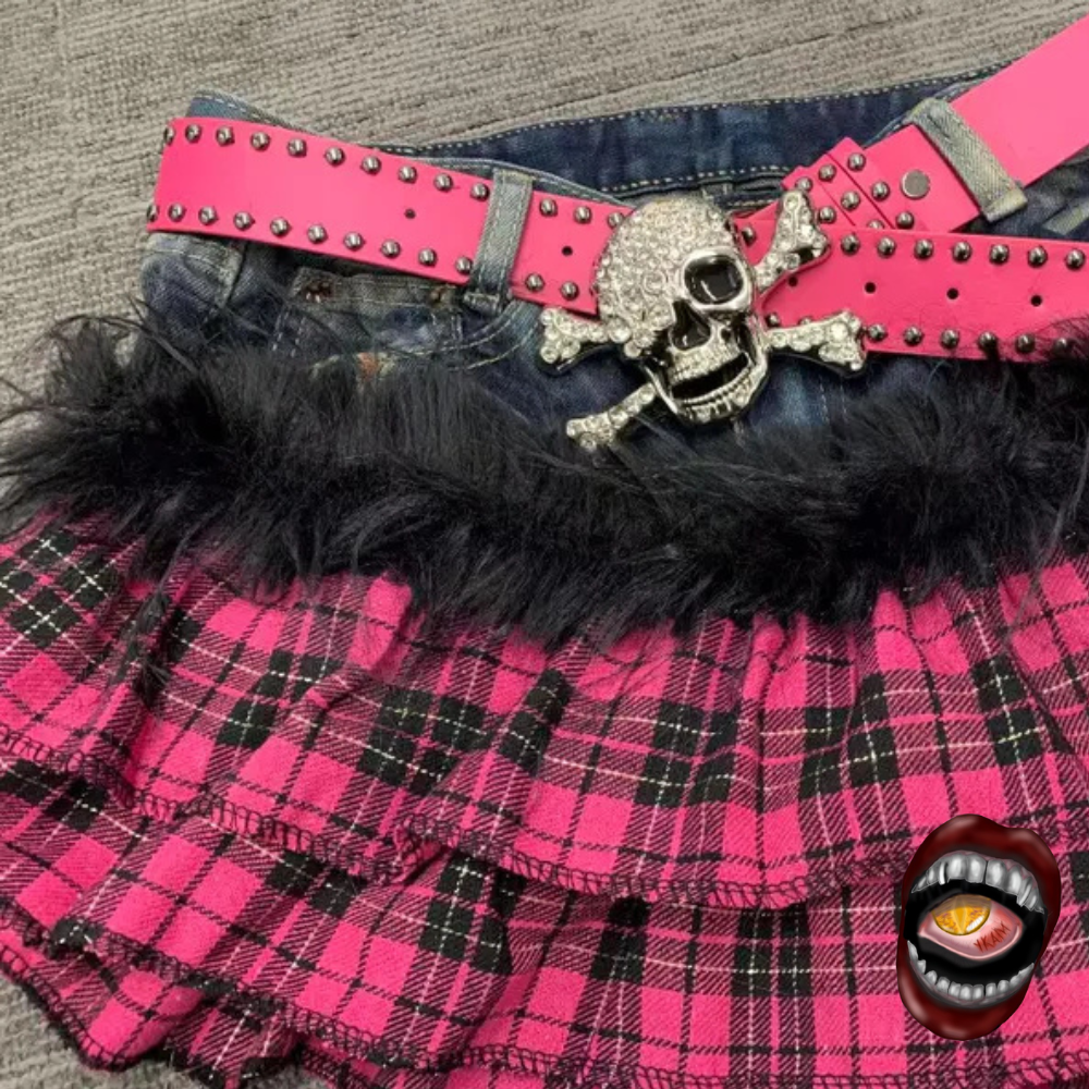 Saia Jeans Xadrez Rosa - Imagem 2