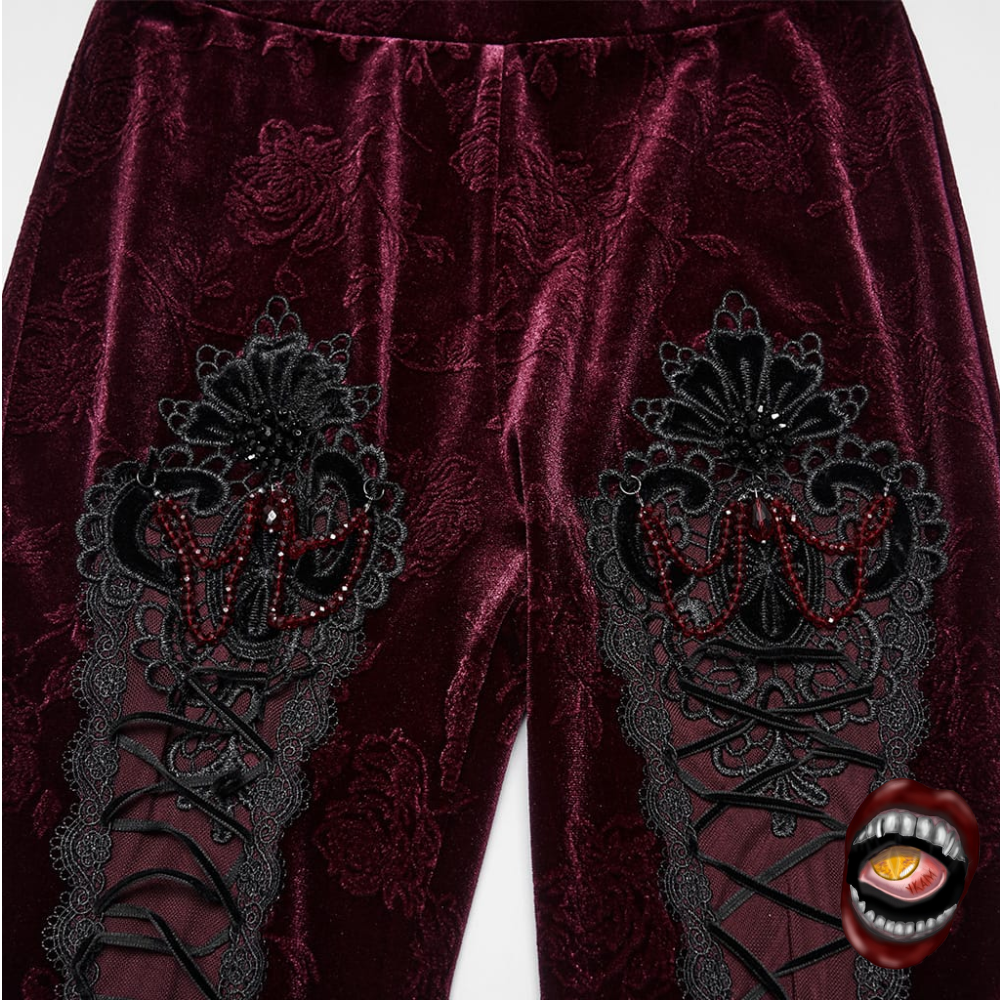 Calça Legging Veludo Vinho com Renda e Amarração - Imagem 2