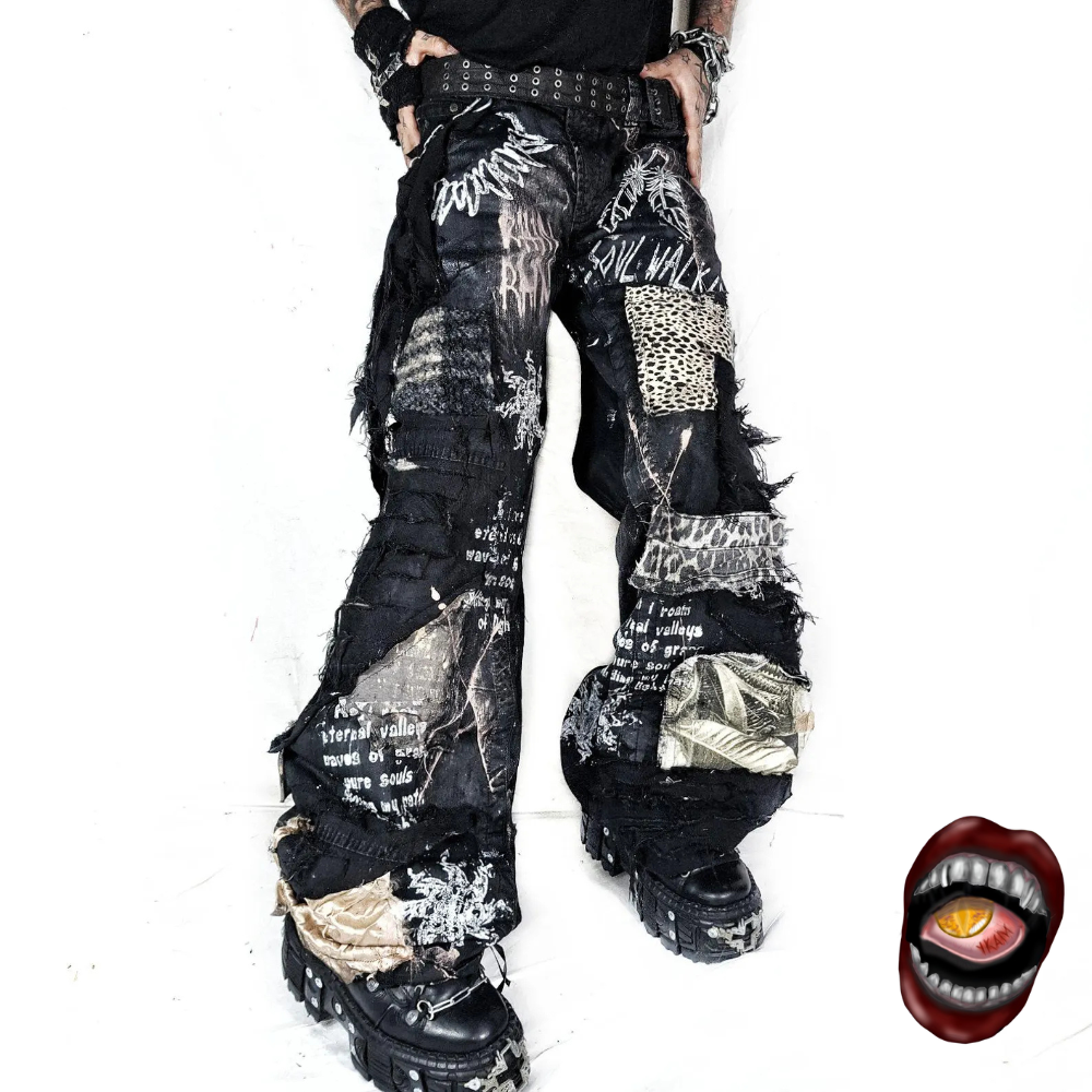 Calça Jeans Wide Leg Customizada Punk - Imagem 2