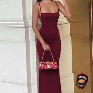 Vestido Longo Vinho de Alcinha com Decote Reto