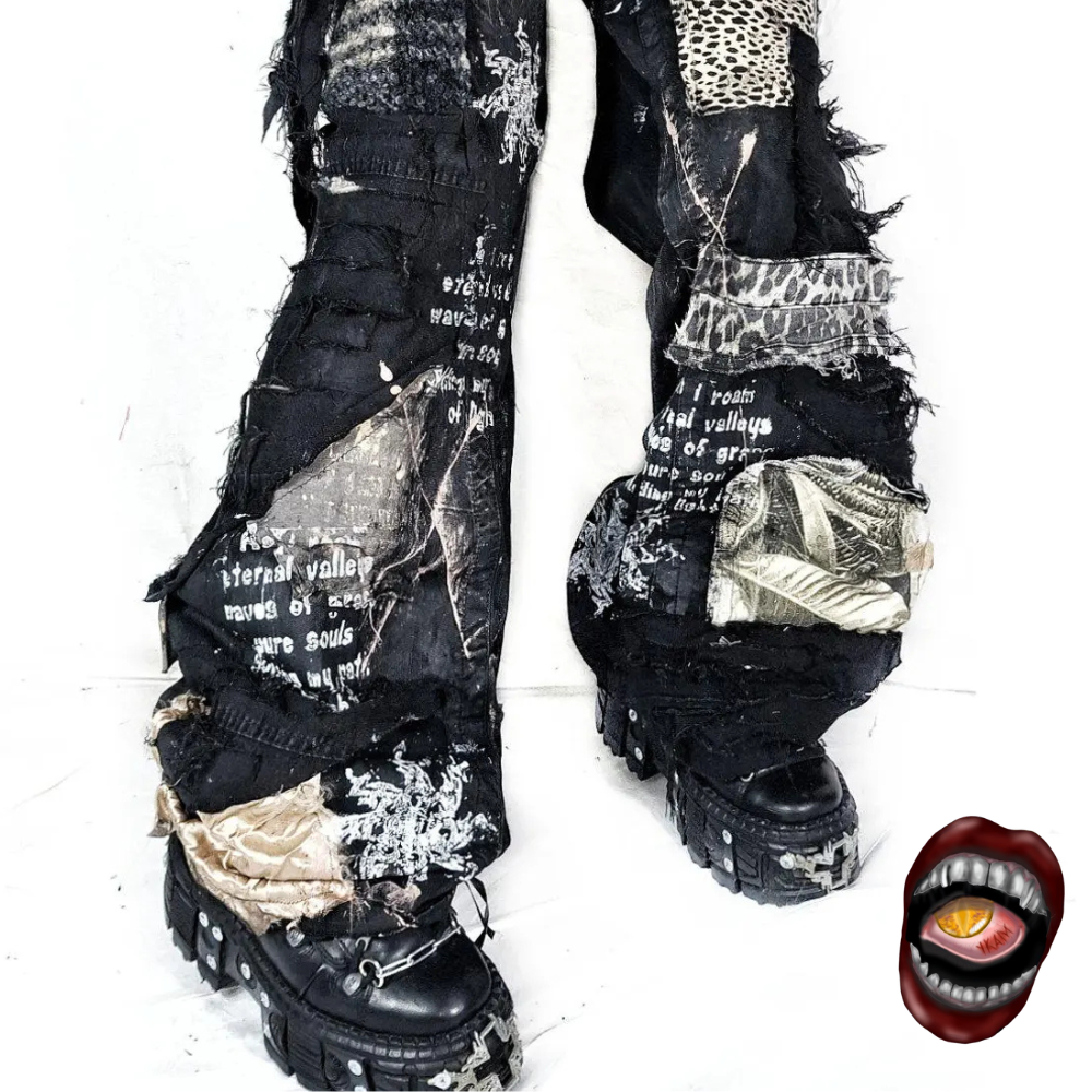 Calça Jeans Wide Leg Customizada Punk - Imagem 3