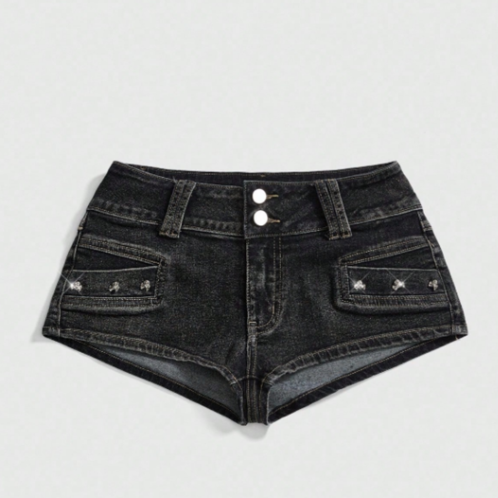 Micro Shorts Jeans Preto Estonado