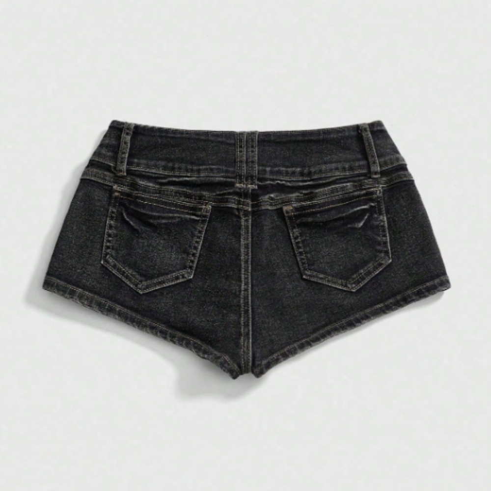 Micro Shorts Jeans Preto Estonado - Imagem 2