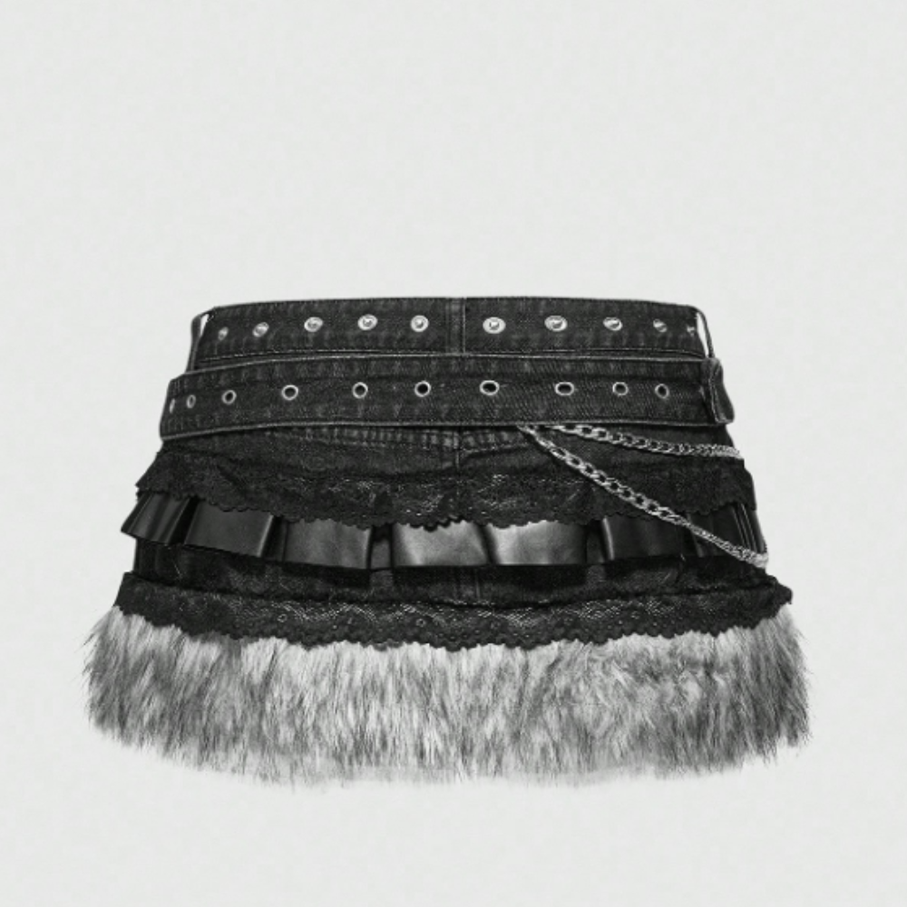 Minisaia Jeans Preta com Correntes - Imagem 2