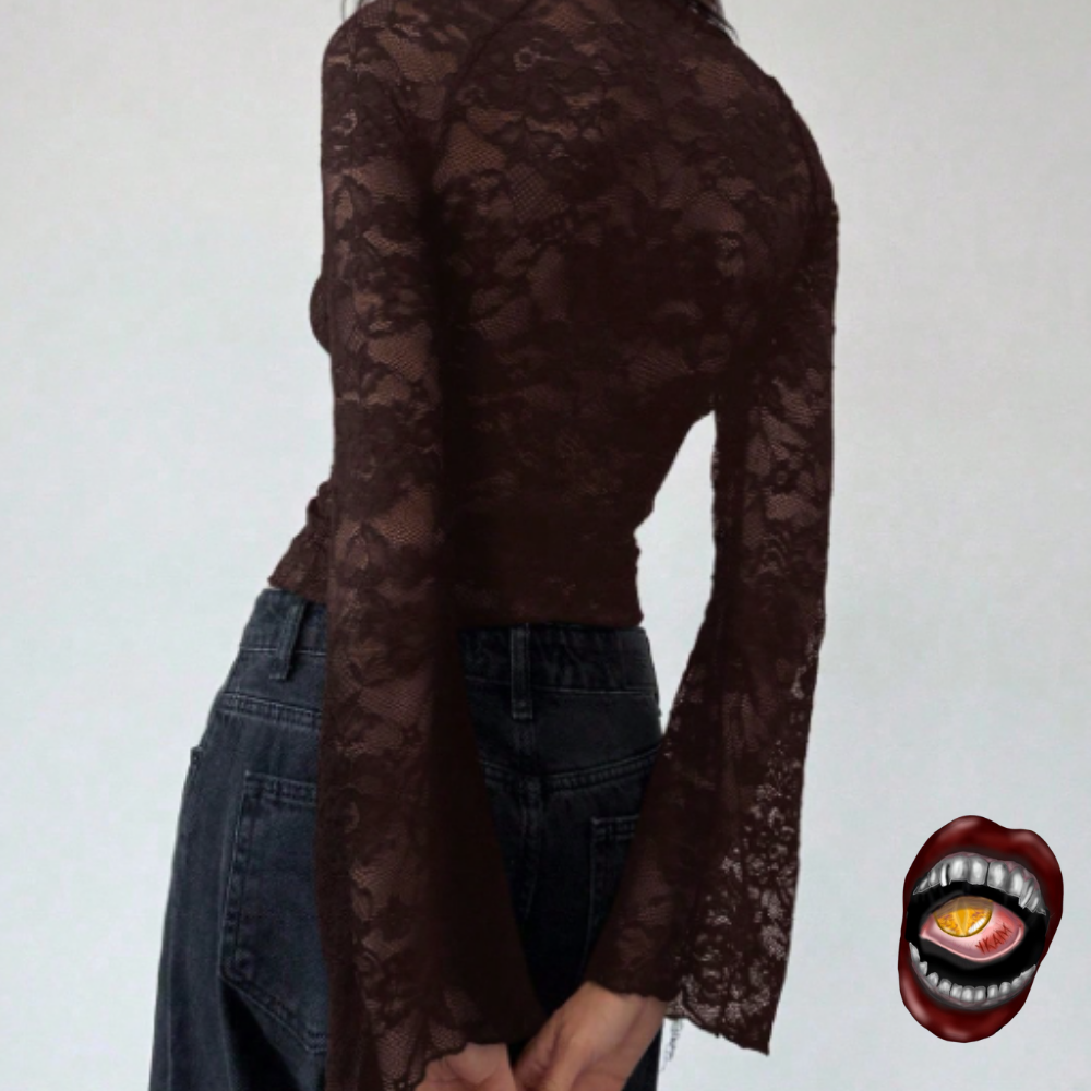 Blusa Manga Longa Renda Marrom - Imagem 2
