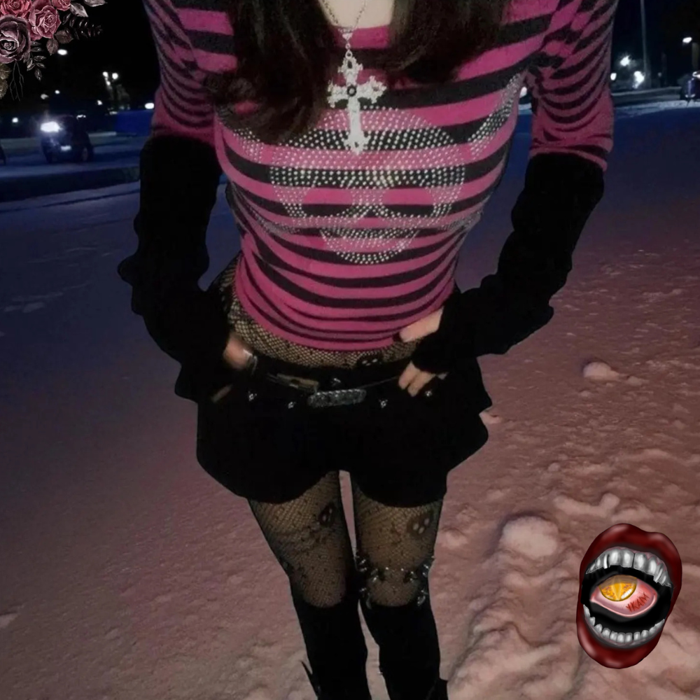Blusa Preta e Rosa com Estampa Metálica - Imagem 3