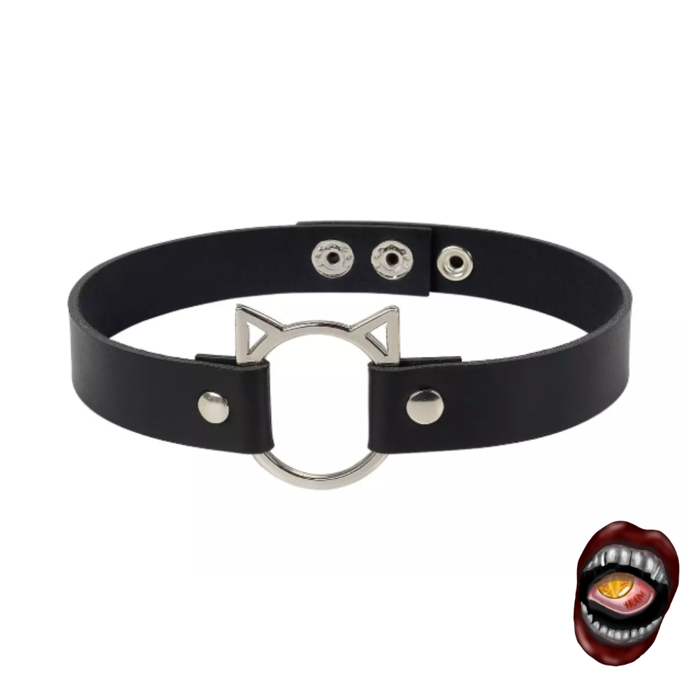 Choker Preta com Argola Gato - Imagem 2