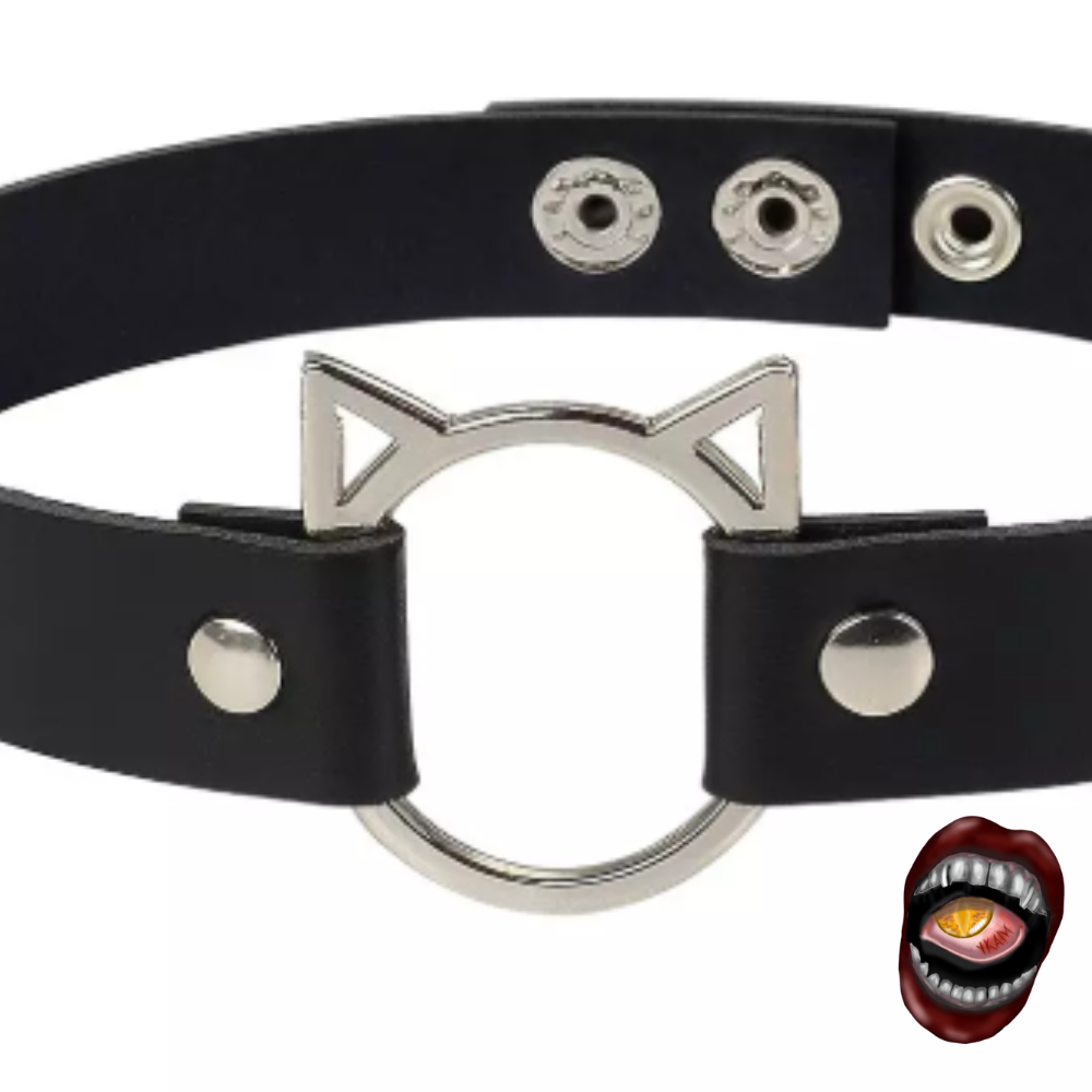 Choker Preta com Argola Gato
